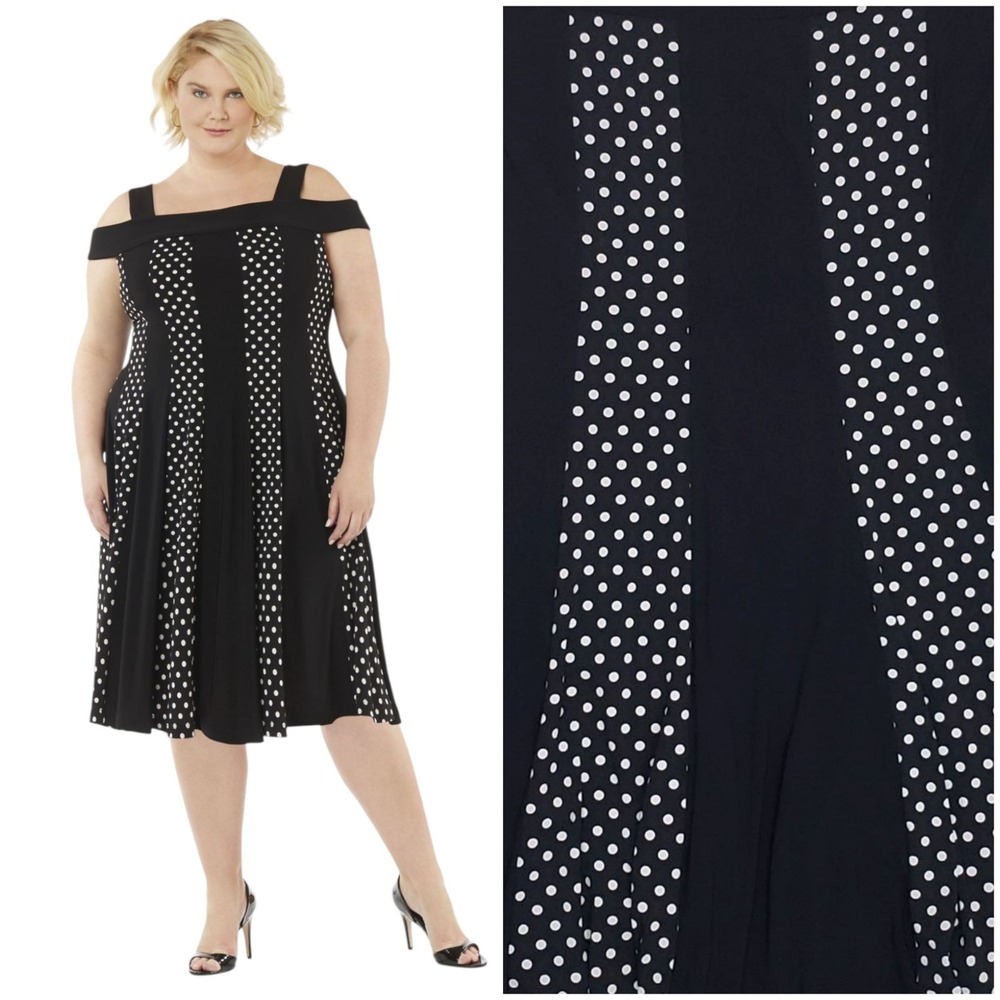 R&M Richards Sleeveless B&W Polka Dot Dress Pinup Office Retro Plus Size 3X NEW